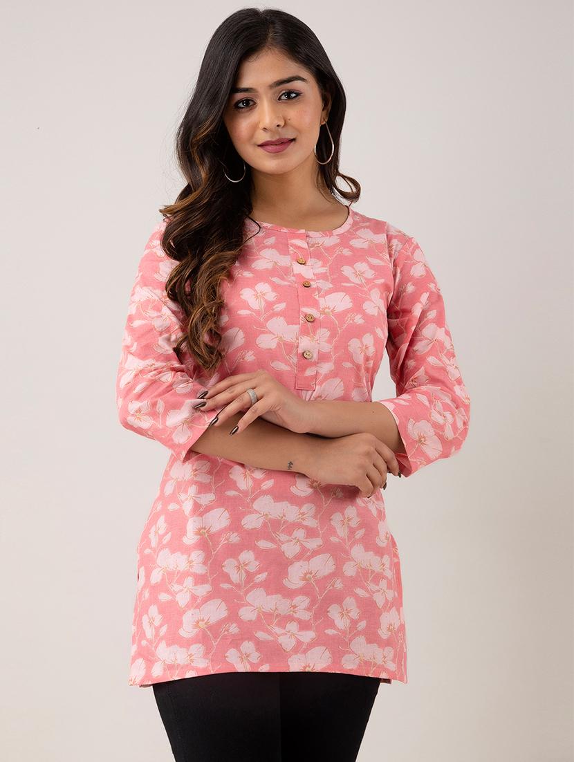 women printed three quarter sleeve straight kurti - 21979047 - Standard Image - 1