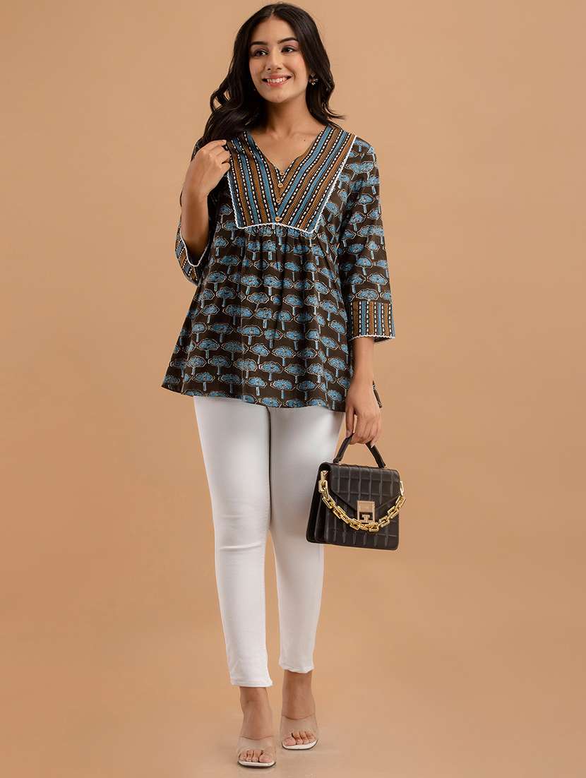 women printed three quarter sleeve a-line kurti - 21979051 -  Standard Image - 4