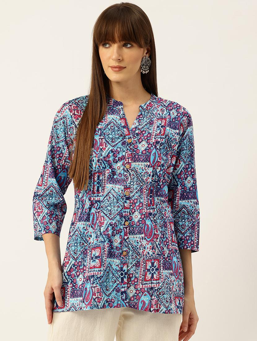 women printed three quarter sleeve straight kurti - 21979061 -  Zoom Image - 0