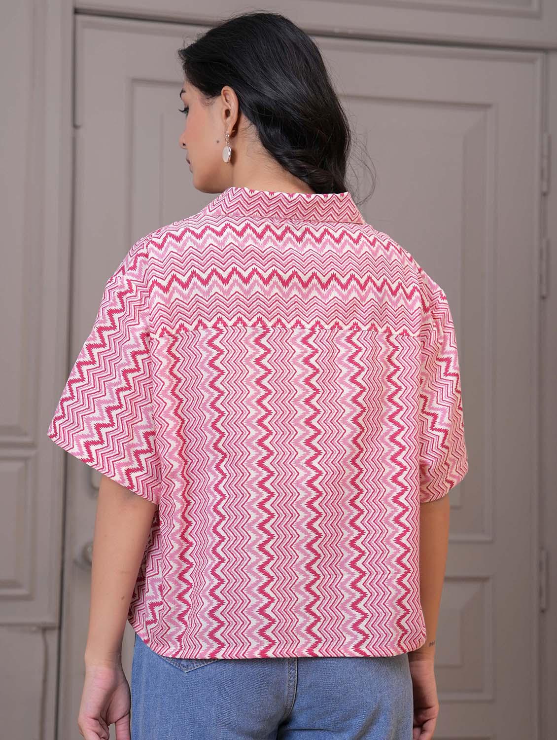 women chevron printed short sleeve shirt top - 21979211 - Standard Image - 4
