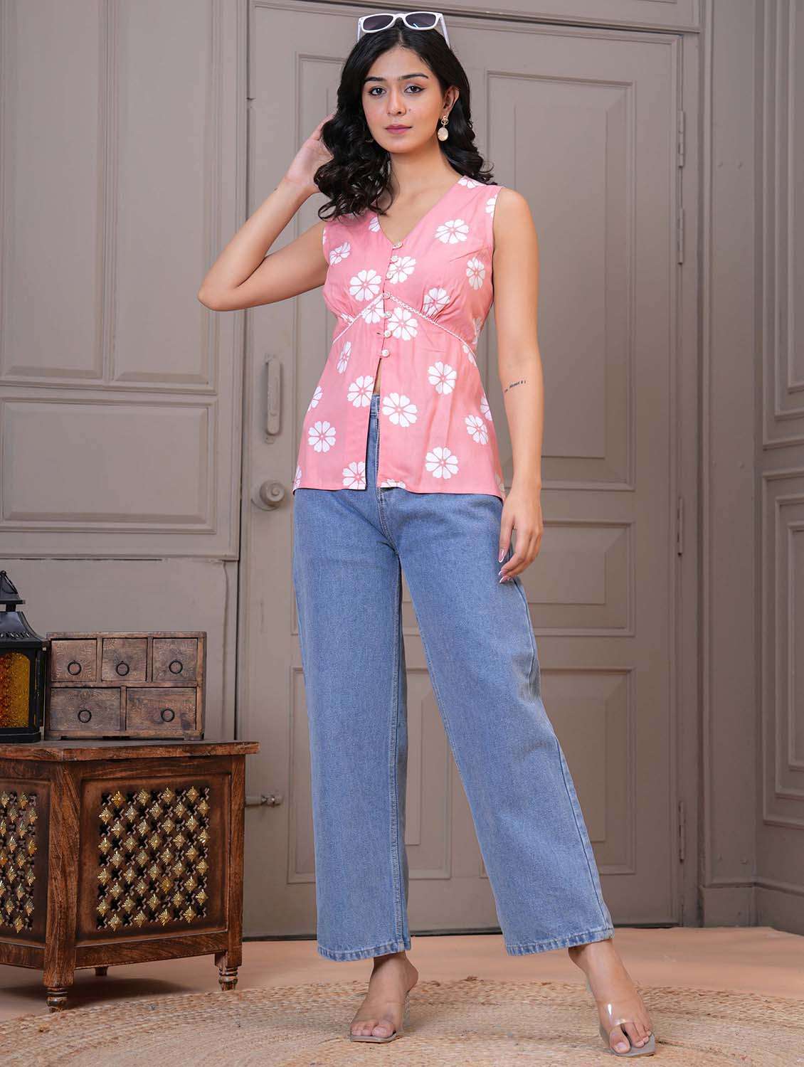 women floral sleeveless a line ethnic top - 21979216 - Standard Image - 6