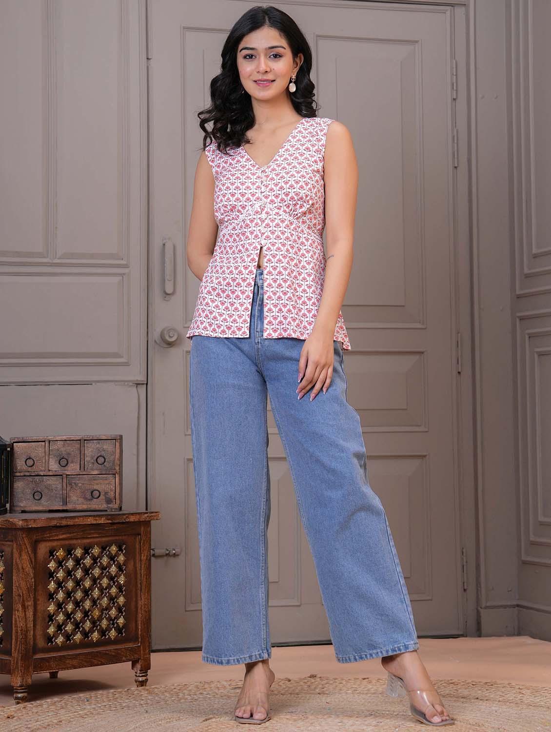 women floral sleeveless a line ethnic top - 21979219 - Standard Image - 6