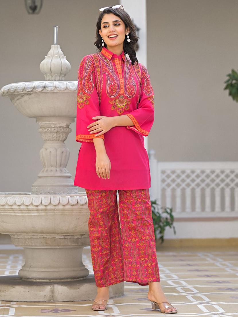 women printed three quarter sleeve ethnic co-ord set - 21979252 - Standard Image - 1