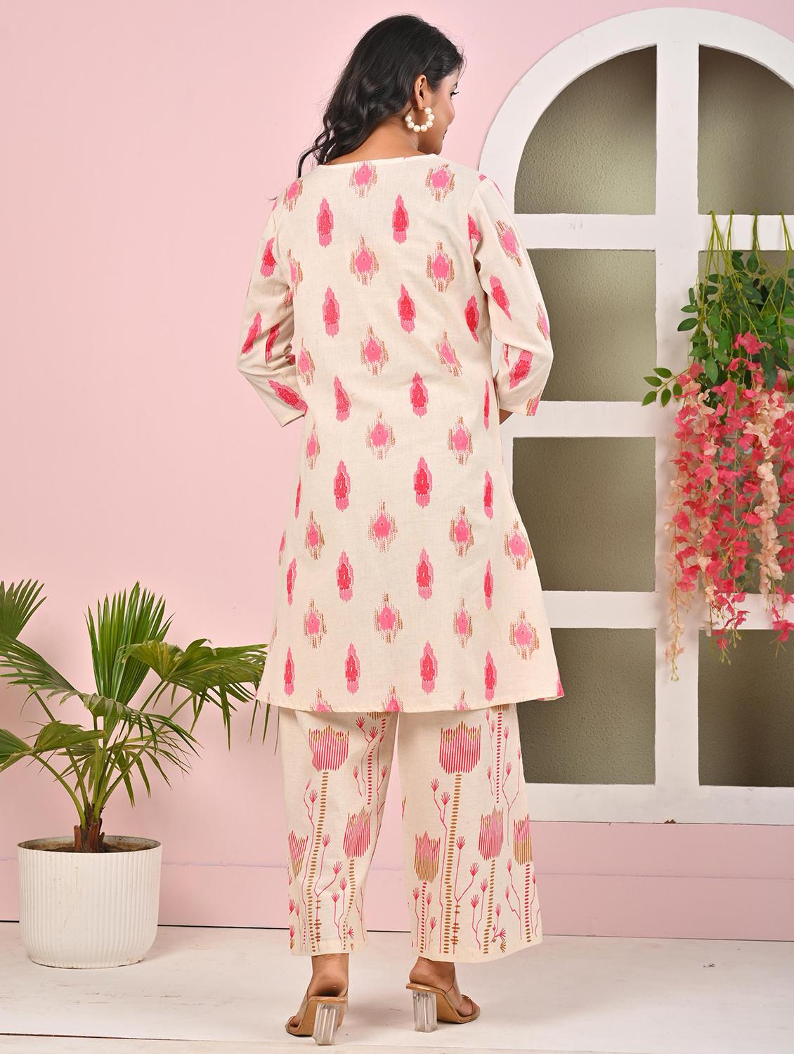 women printed three quarter sleeve kurta palazzo set - 21979262 -  Standard Image - 1