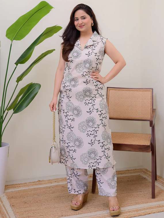 women floral printed sleeveless kurta pant set - 21979266 - Standard Image - 1