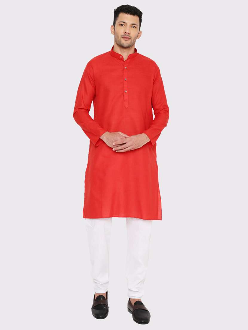men solid mandarin neck long kurta