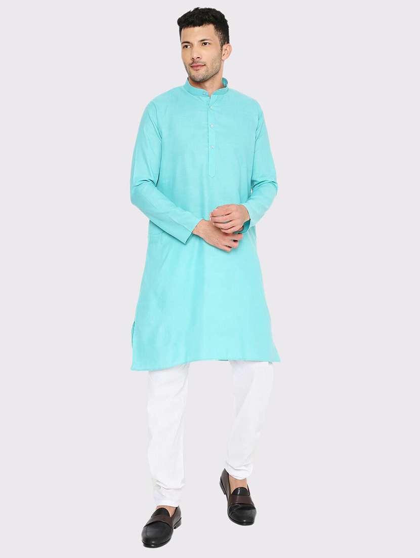 men solid mandarin neck long kurta