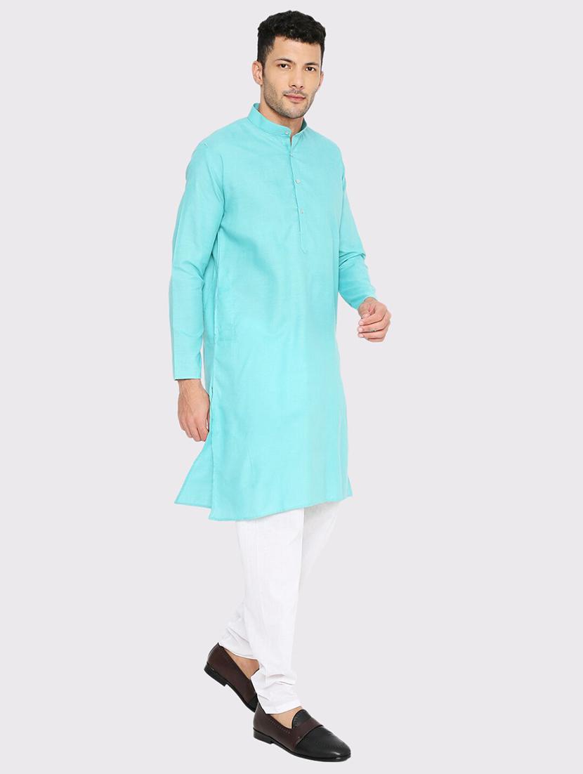 men solid mandarin neck long kurta - 21979278 - Standard Image - 1