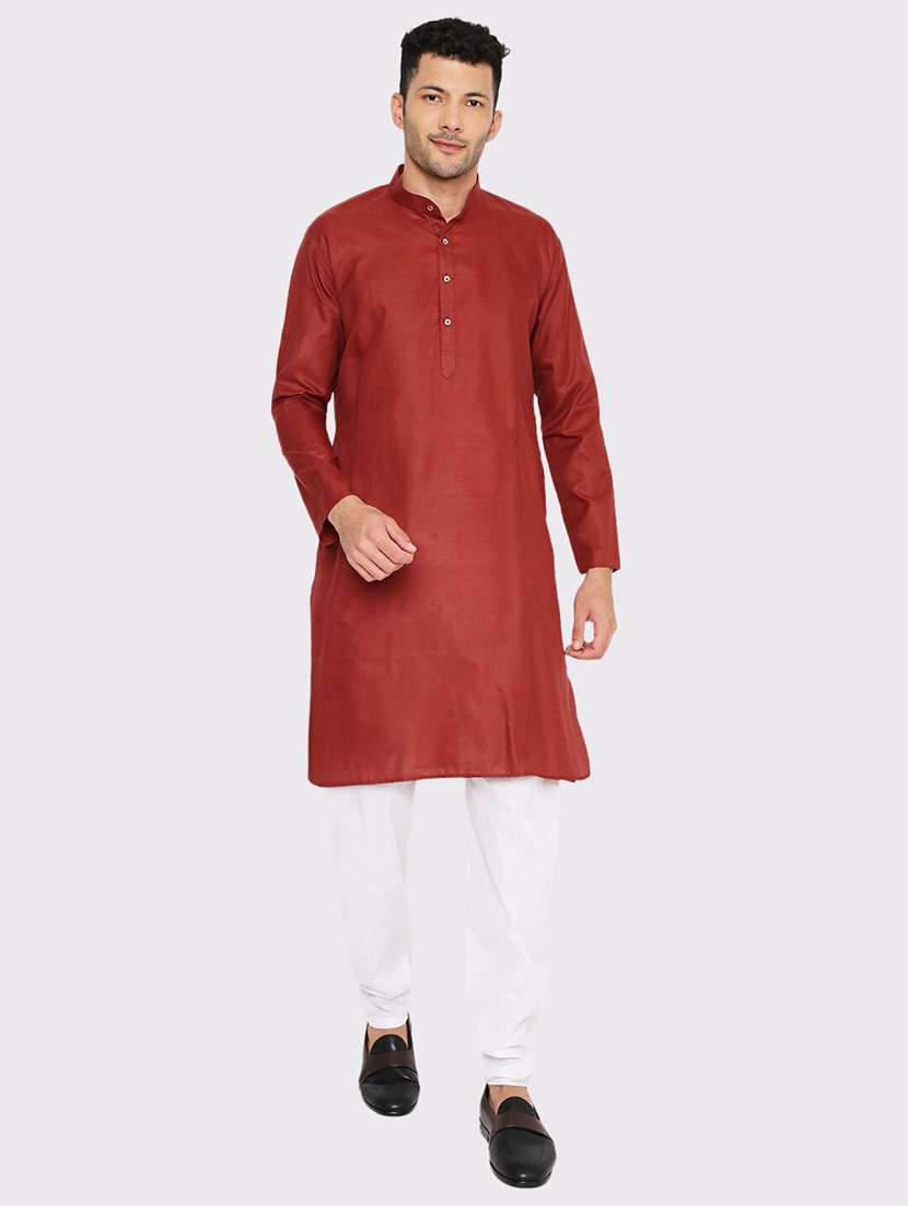 men solid mandarin neck long kurta