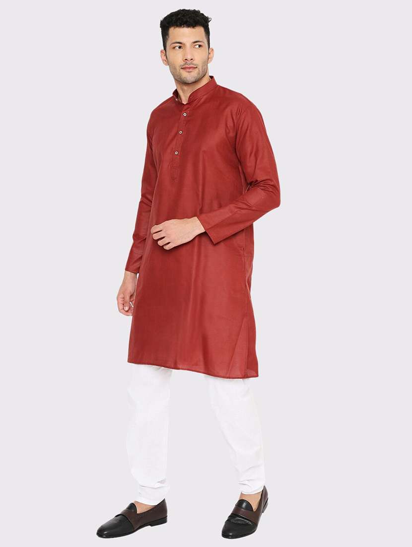 men solid mandarin neck long kurta - 21979282 -  Standard Image - 1
