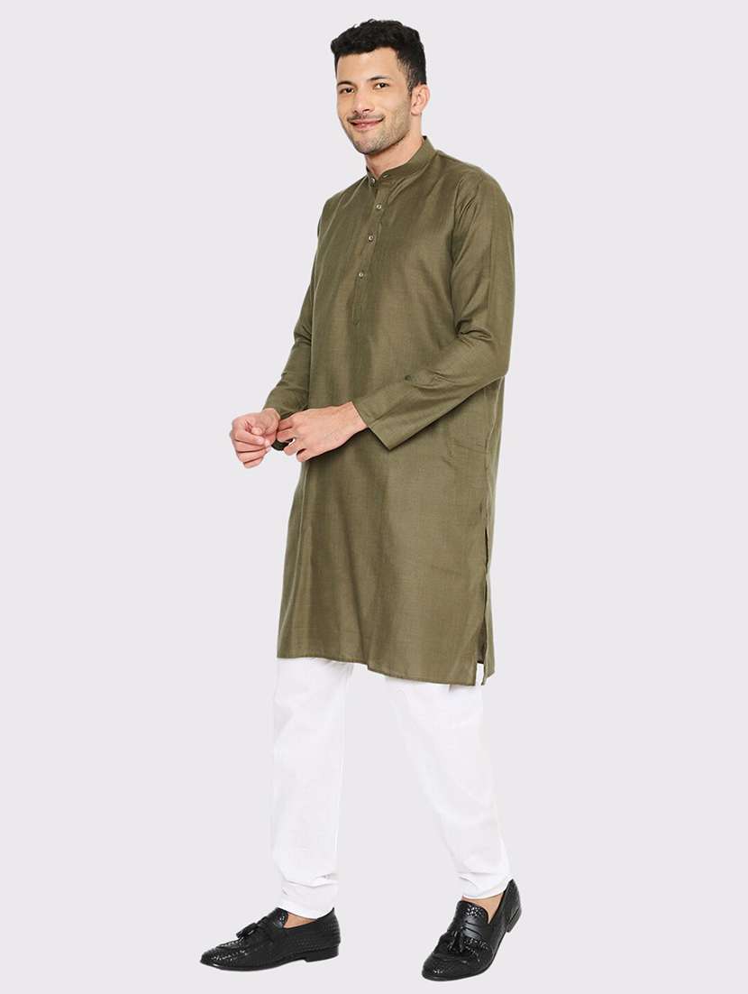 men solid mandarin neck long kurta - 21979284 -  Standard Image - 1