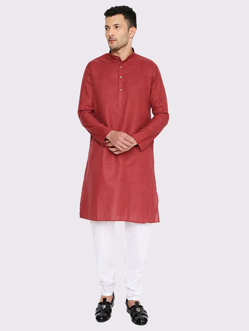 men solid mandarin neck long kurta
