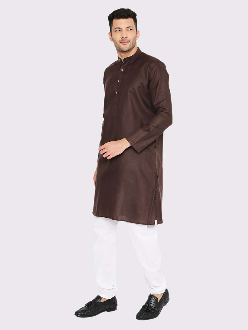 men solid mandarin neck long kurta - 21979286 - Standard Image - 1