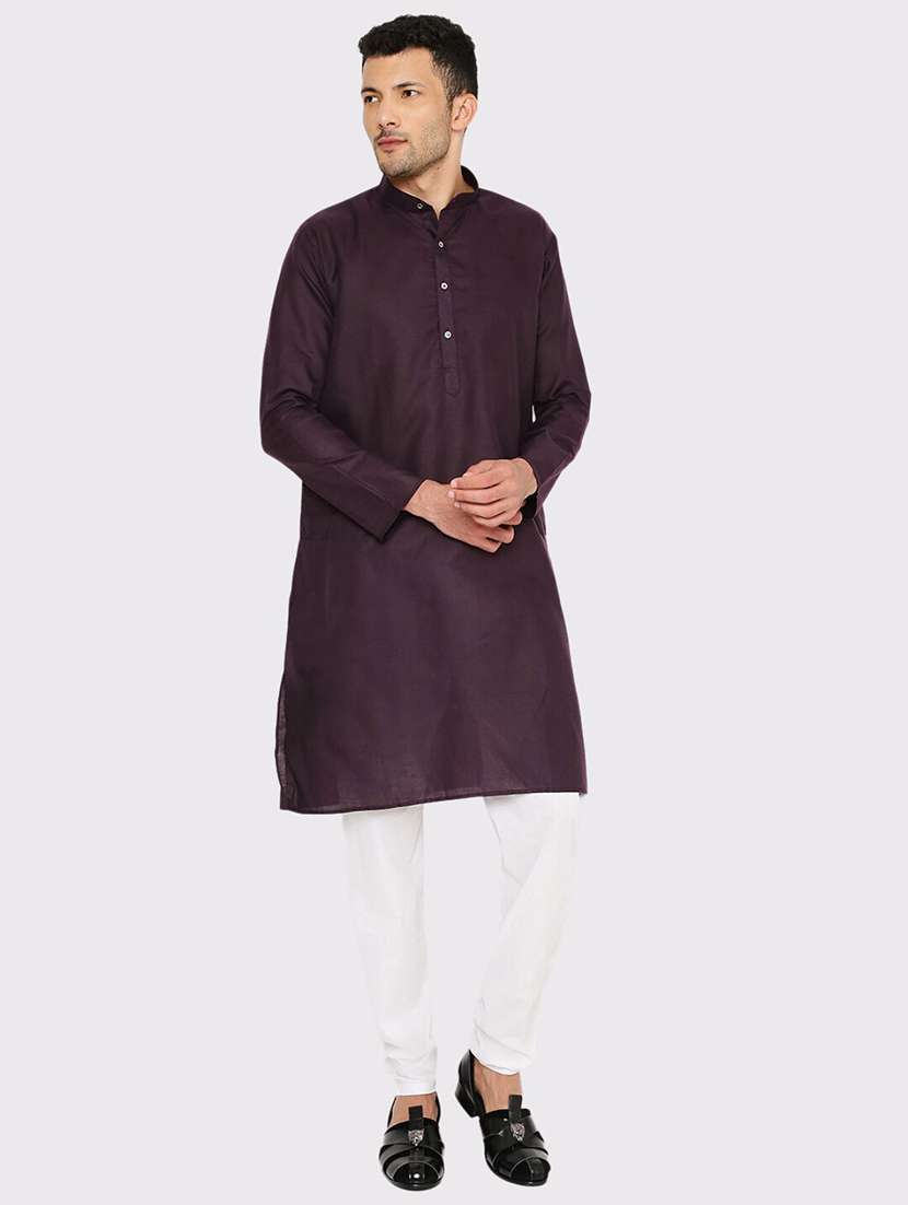 men solid mandarin neck long kurta