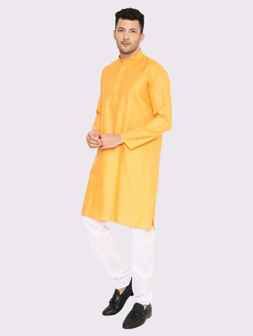 men solid mandarin neck long kurta - 21979292 -  Standard Image - 1