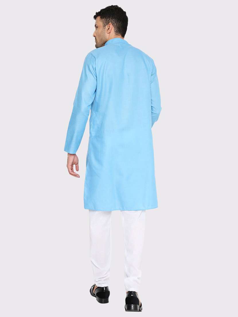 men solid mandarin neck long kurta - 21979293 -  Standard Image - 4