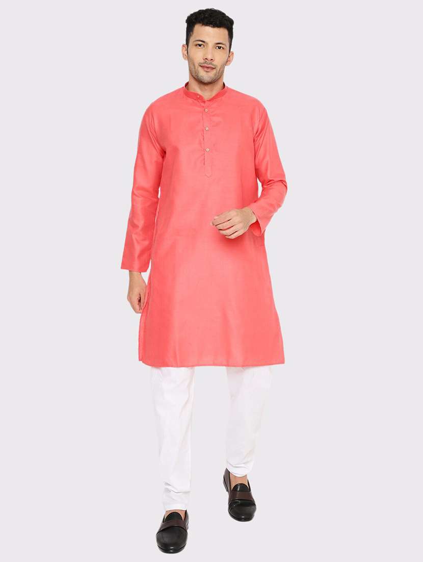 men solid mandarin neck long kurta
