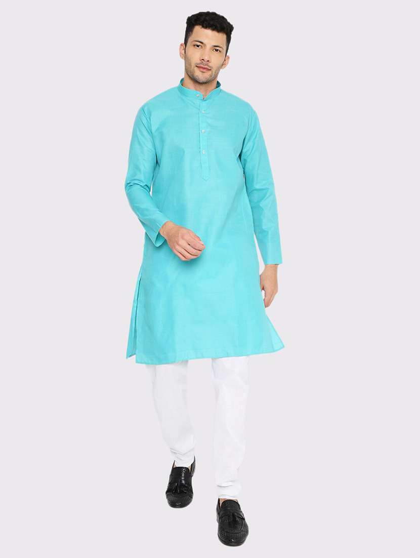 men solid mandarin neck long kurta