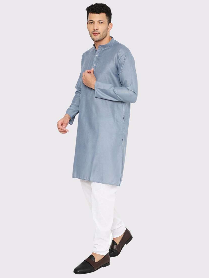 men solid mandarin neck long kurta - 21979302 -  Standard Image - 1
