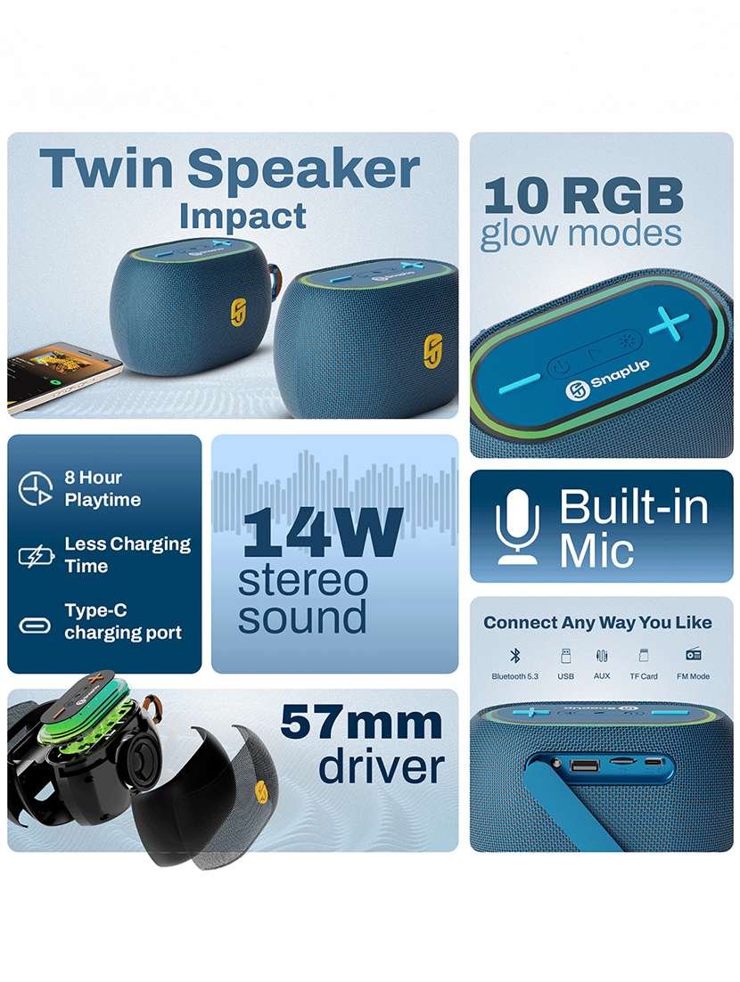 snapup groove vibe portable bluetooth speaker (vibing blue) - 21979316 -  Standard Image - 6
