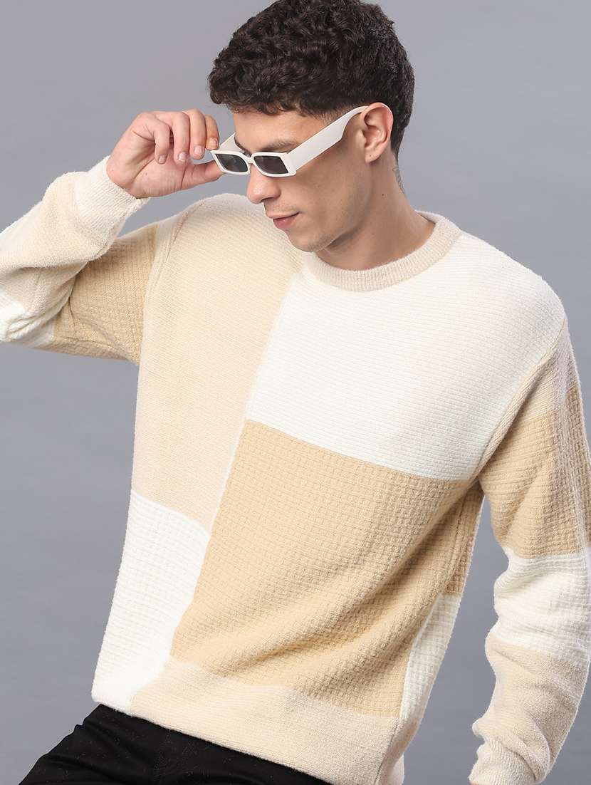 men self design long sleeve regular fit pullover 