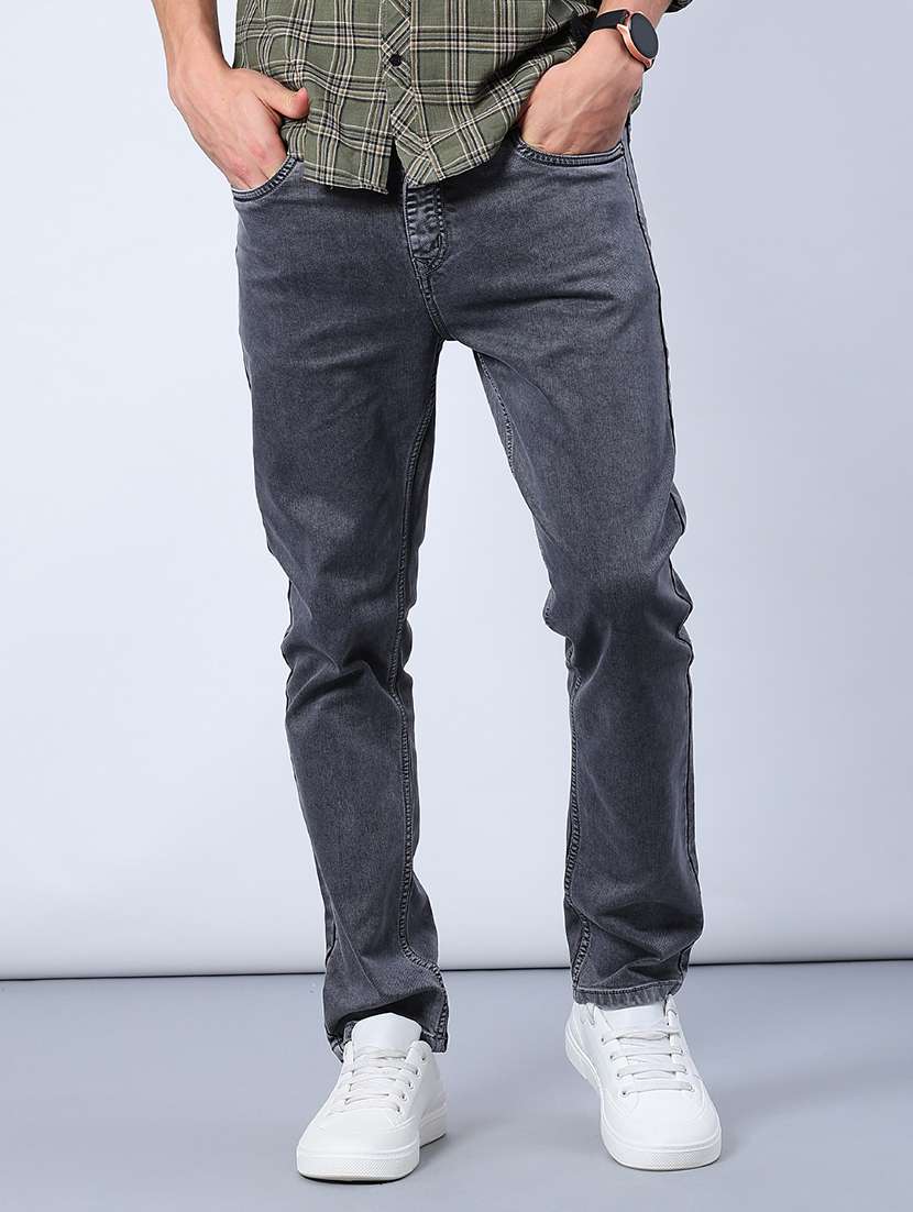 men washed mid rise full length jeans