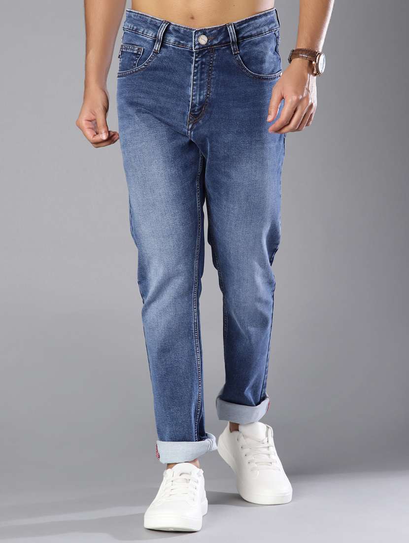 men washed mid rise full length tapered jeans - 21979495 -  Standard Image - 1