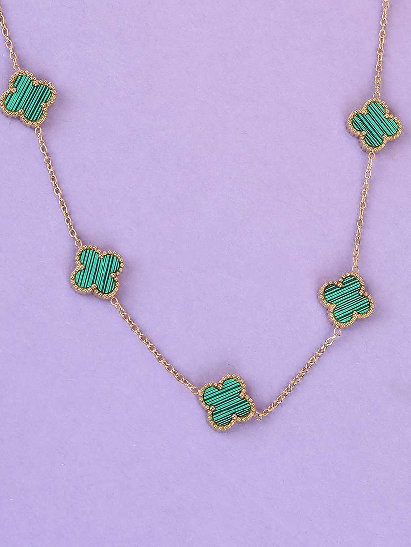 gold chain green clover charm necklace - 21979576 -  Standard Image - 1