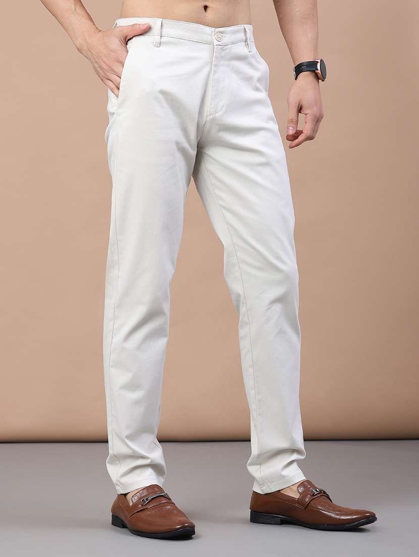 men solid mid rise flat front casual trouser - 21979583 -  Standard Image - 1