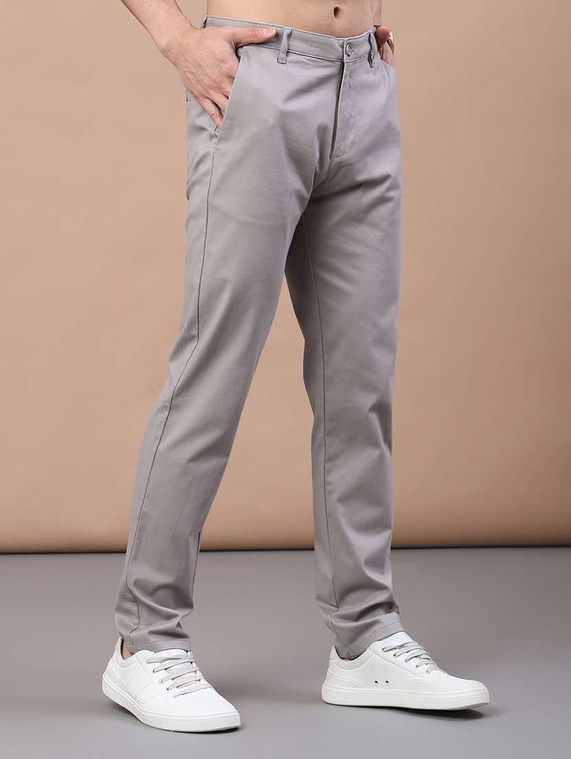 men solid mid rise flat front casual trouser - 21979584 -  Standard Image - 1