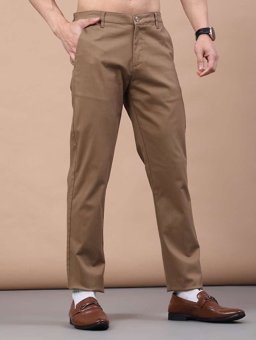 men solid mid rise flat front casual trouser - 21979586 -  Standard Image - 1