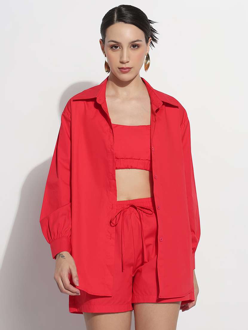 women solid shirt and short with tank top set - 21979728 -  Standard Image - 1