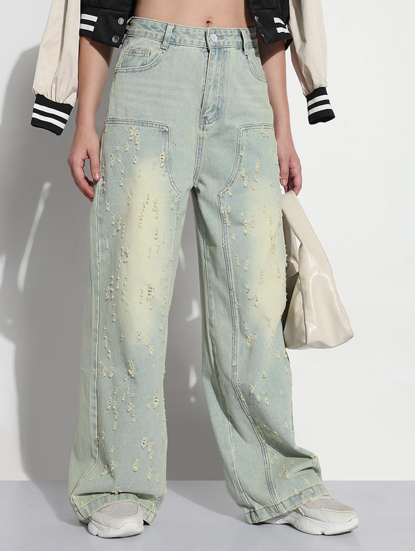 women distressed high rise baggy jeans - 21979730 - Standard Image - 1