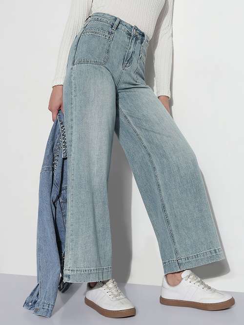 women solid high rise wide leg jean - 21979731 -  Standard Image - 0