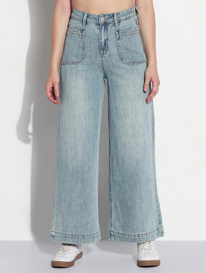 women solid high rise wide leg jean - 21979731 - Standard Image - 1