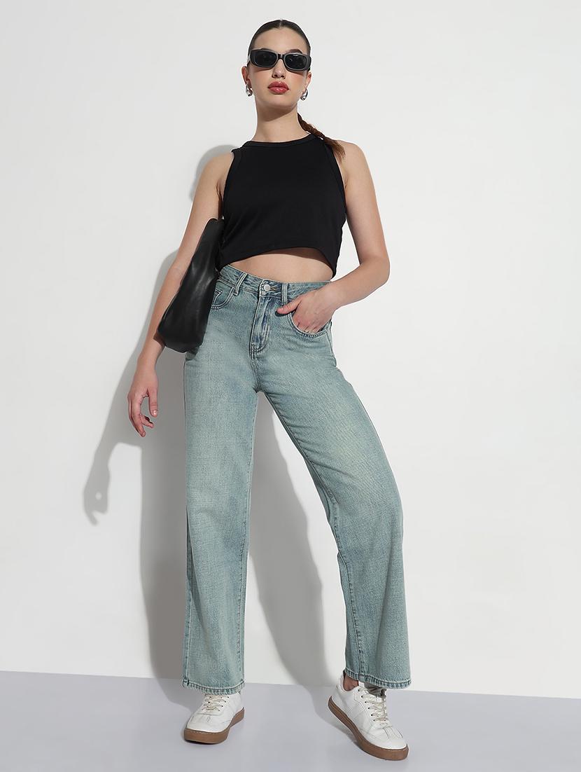 women solid high rise straight fit jean - 21979732 - Standard Image - 4