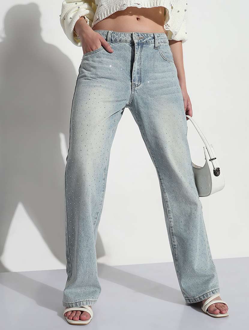 women solid high rise straight fit jean - 21979733 -  Zoom Image - 0
