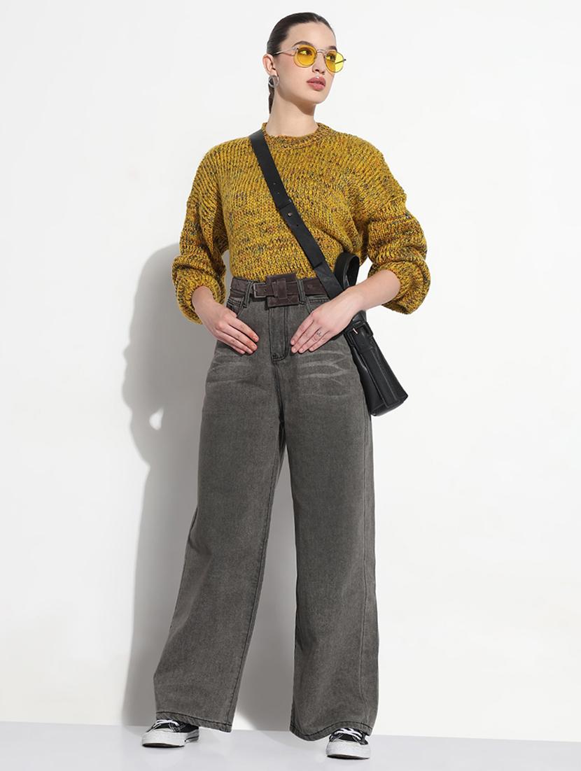 women solid high rise wide leg jeans - 21979737 - Standard Image - 4