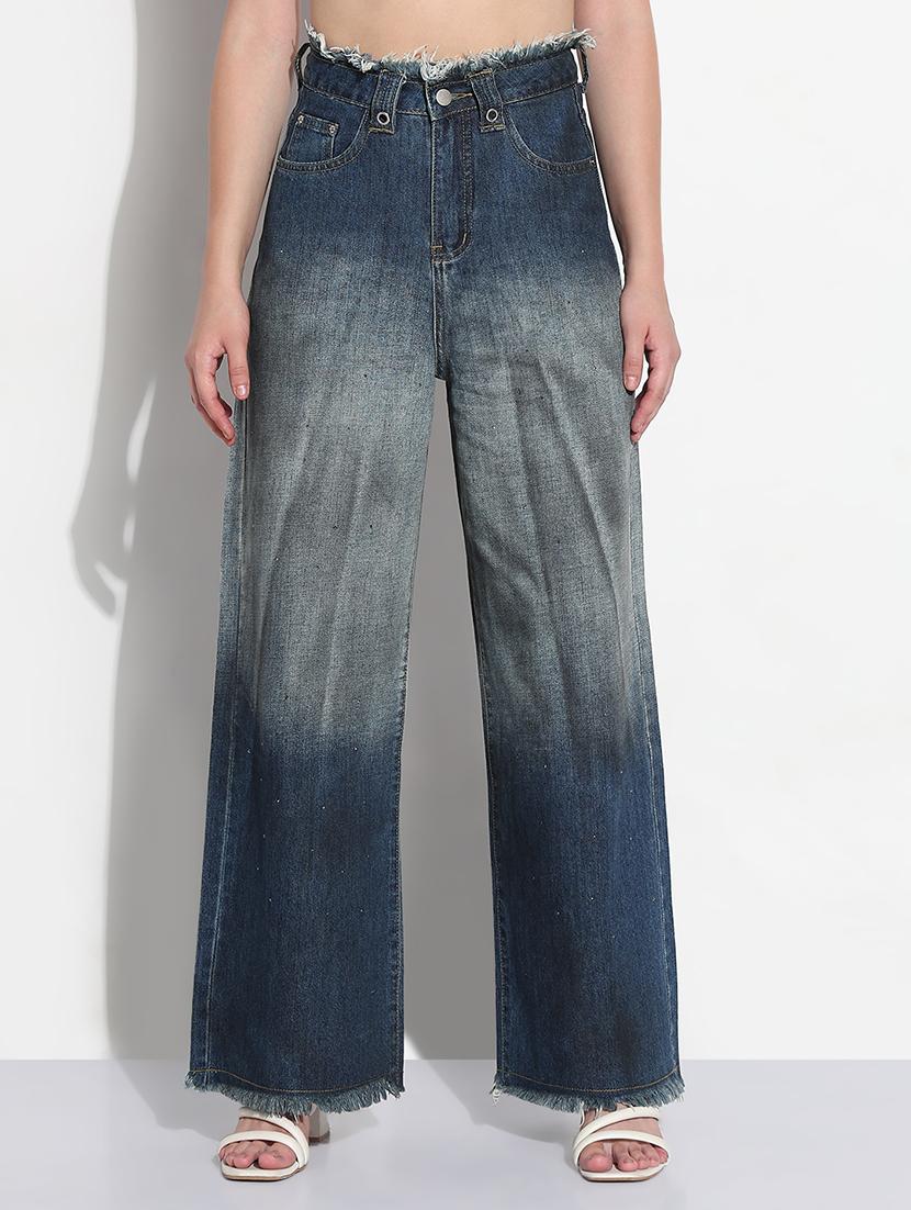 women solid high rise wide leg jean - 21979739 -  Standard Image - 1