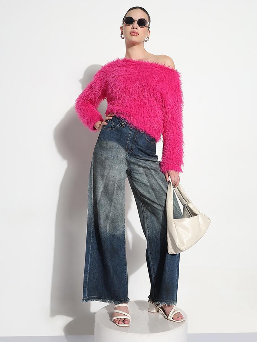 women solid high rise wide leg jean - 21979739 - Standard Image - 4
