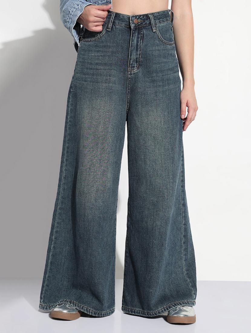 women solid high rise wide leg jean - 21979740 - Zoom Image - 0