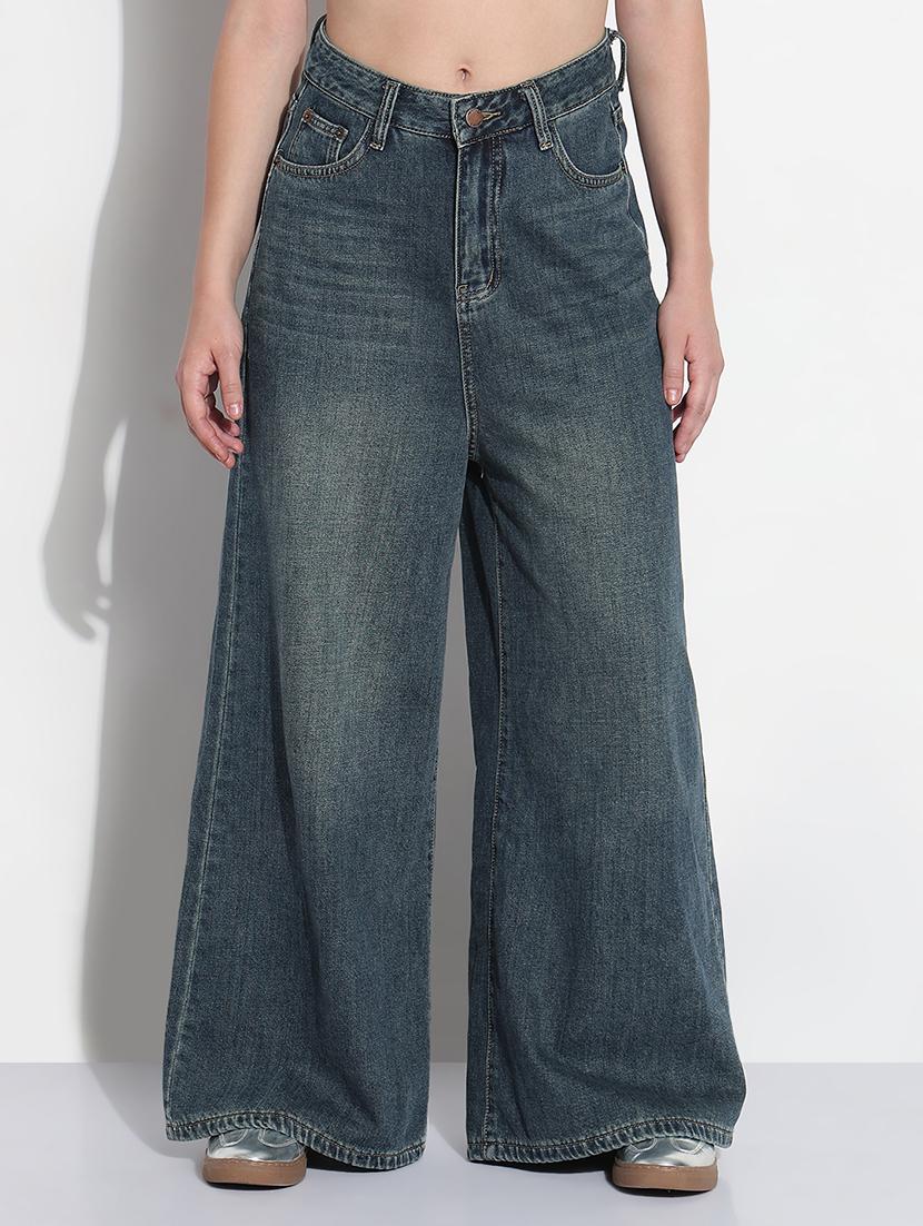 women solid high rise wide leg jean - 21979740 -  Standard Image - 1