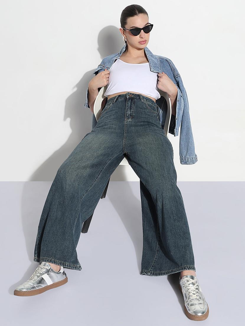 women solid high rise wide leg jean - 21979740 - Standard Image - 4