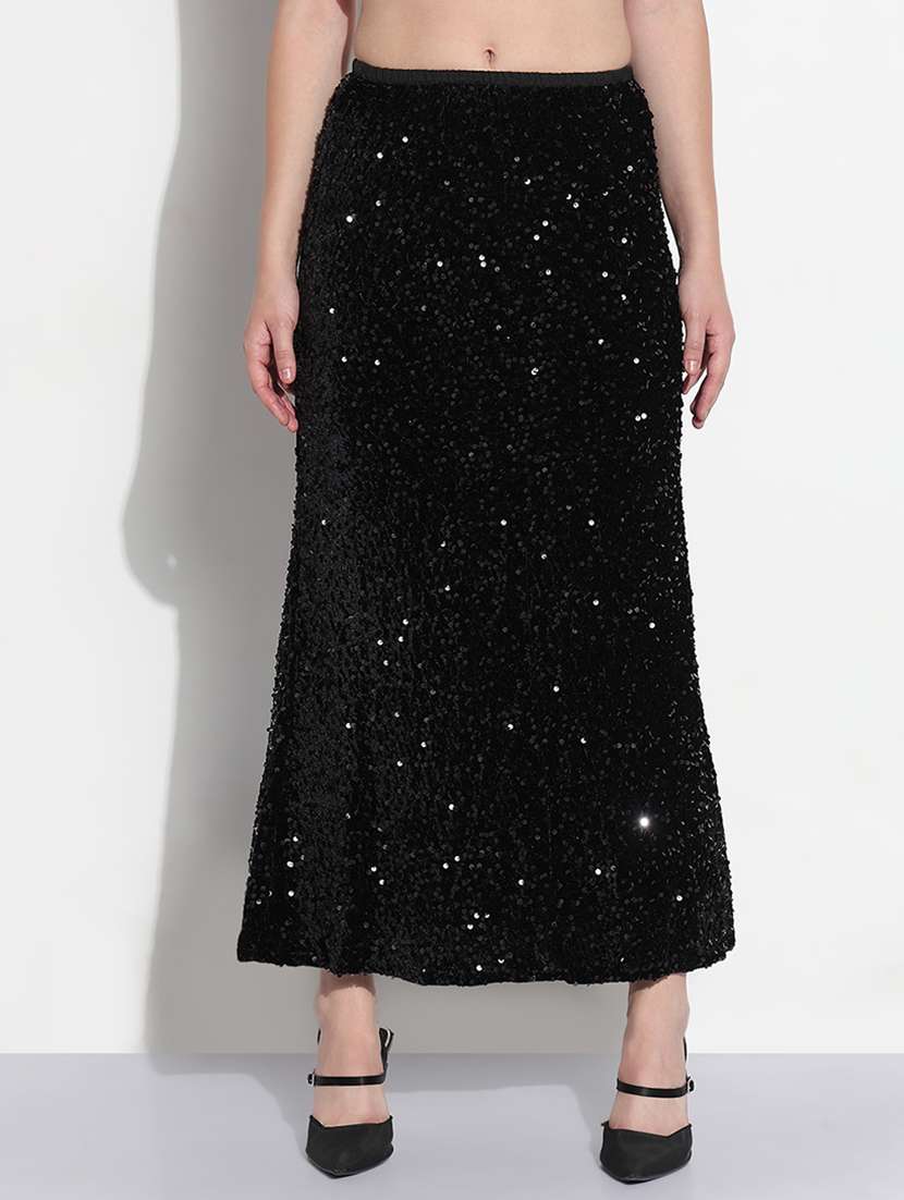 women black sequined high rise a-line skirt - 21979742 - Zoom Image - 0
