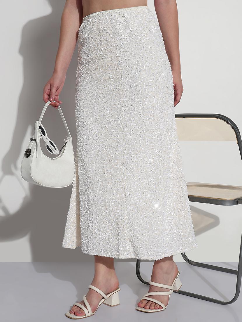 women white sequined high rise a-line skirt - 21979745 -  Zoom Image - 0