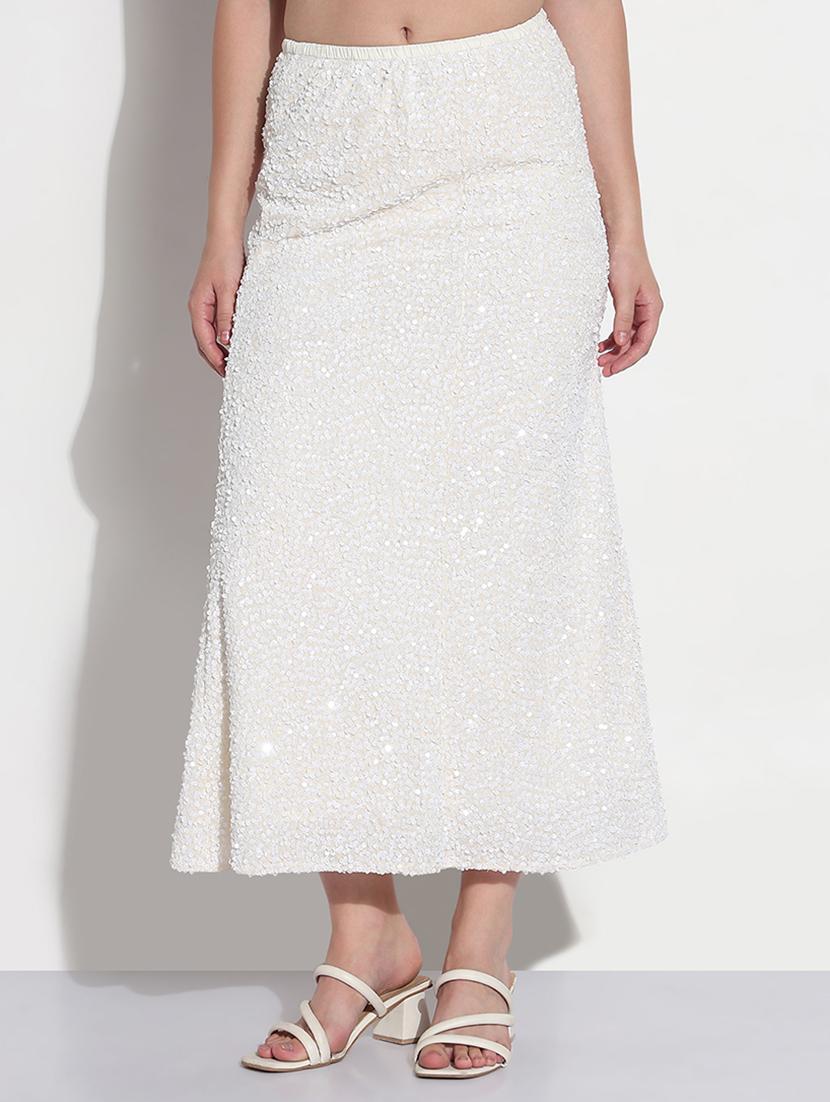 women white sequined high rise a-line skirt - 21979745 - Standard Image - 1
