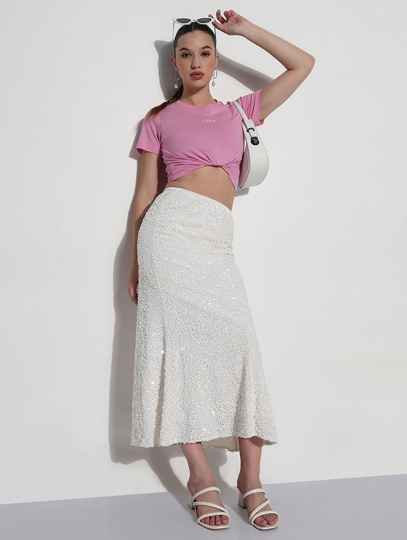 women white sequined high rise a-line skirt - 21979745 - Standard Image - 4