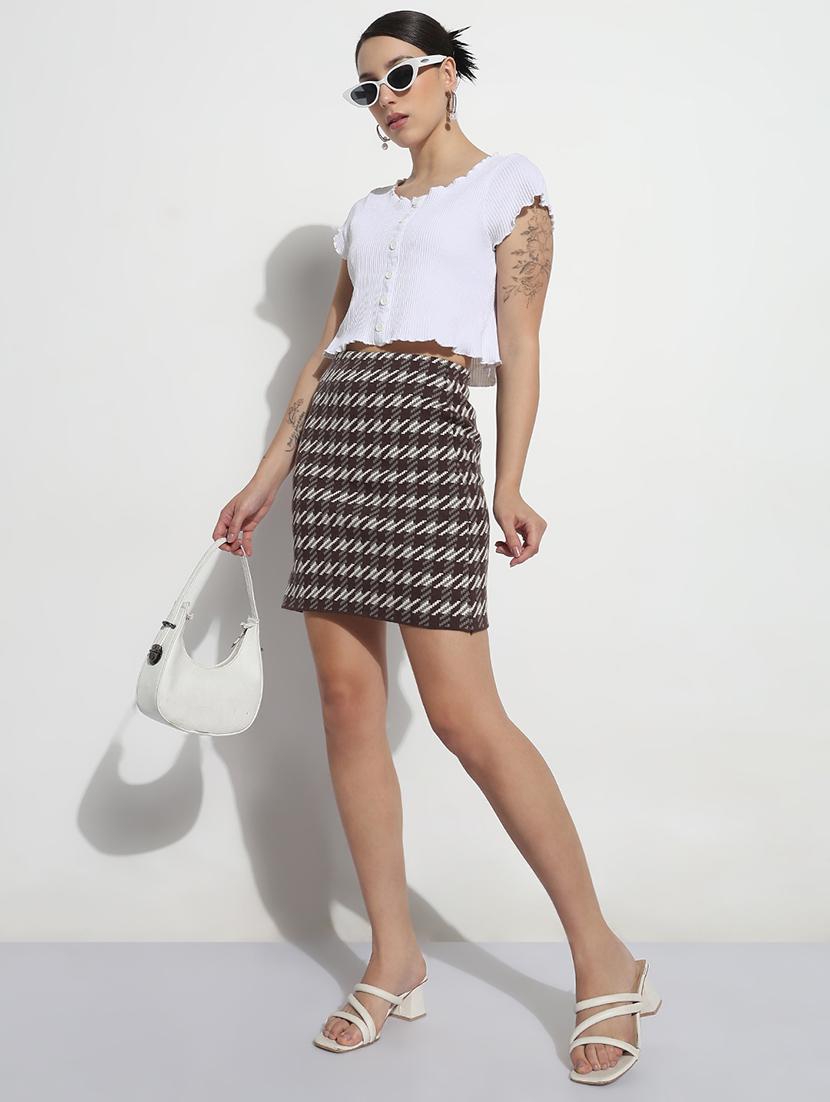 women houndstooth print high rise bodycon skirt - 21979748 - Standard Image - 4