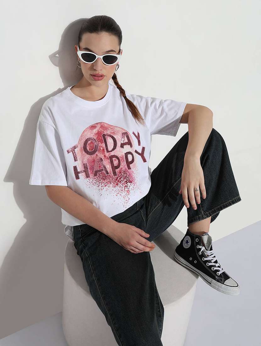 women typographic round neck oversized t-shirt