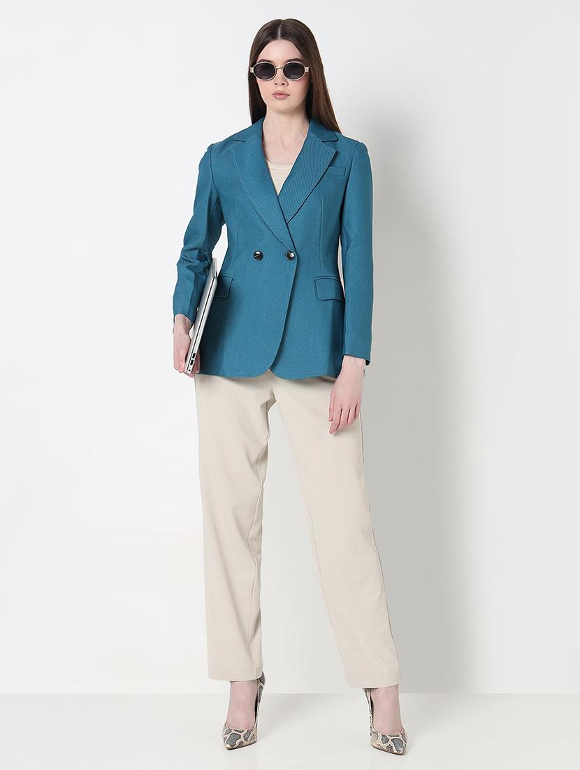 women solid long sleeve double breasted blazer - 21979763 - Standard Image - 4